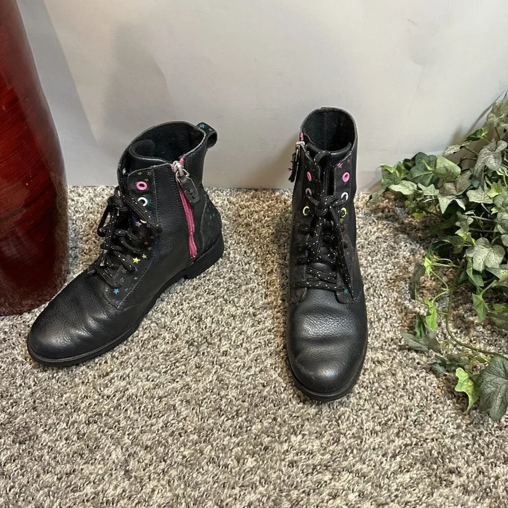 Sorel Youth Emelie Short Lace Zip Waterproof Boots Black Leather US 5 / EUR 37